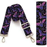 AIOGPD Purse Strap Replacement Crossbody, 3.8cm Wide Shoulder Strap Adjustable Replacement Belt Gold Buckle, Handbag Crossbody Bag Strap Purple Bats