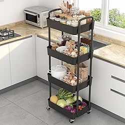 Sywhitta 4-Tier Plastic Rolling Utility Cart with