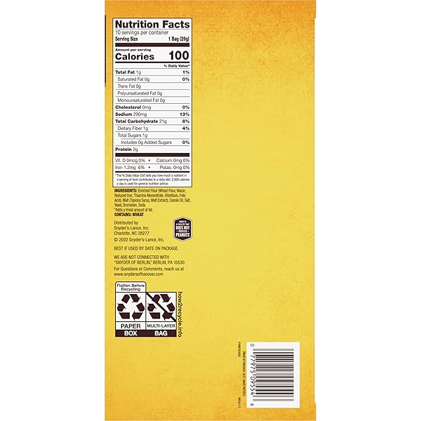 SNYDER’S OF HANOVER SNAPS PRETZELS, 10 COUNT 0.92 OZ