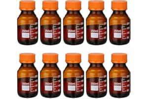 PATIKIL 10 Pack Reagent Media Storage Bottles, 250ml Borosilicate Glass Graduated Round Bottles with Orange GL32 Screw Cap fo