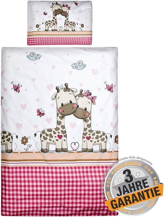 3-teiliges Baby-Bettwäsche-Set Für Mädchen – Rosa Mit Schleifen & Herzen, Inkl. Steppdecke & Rock