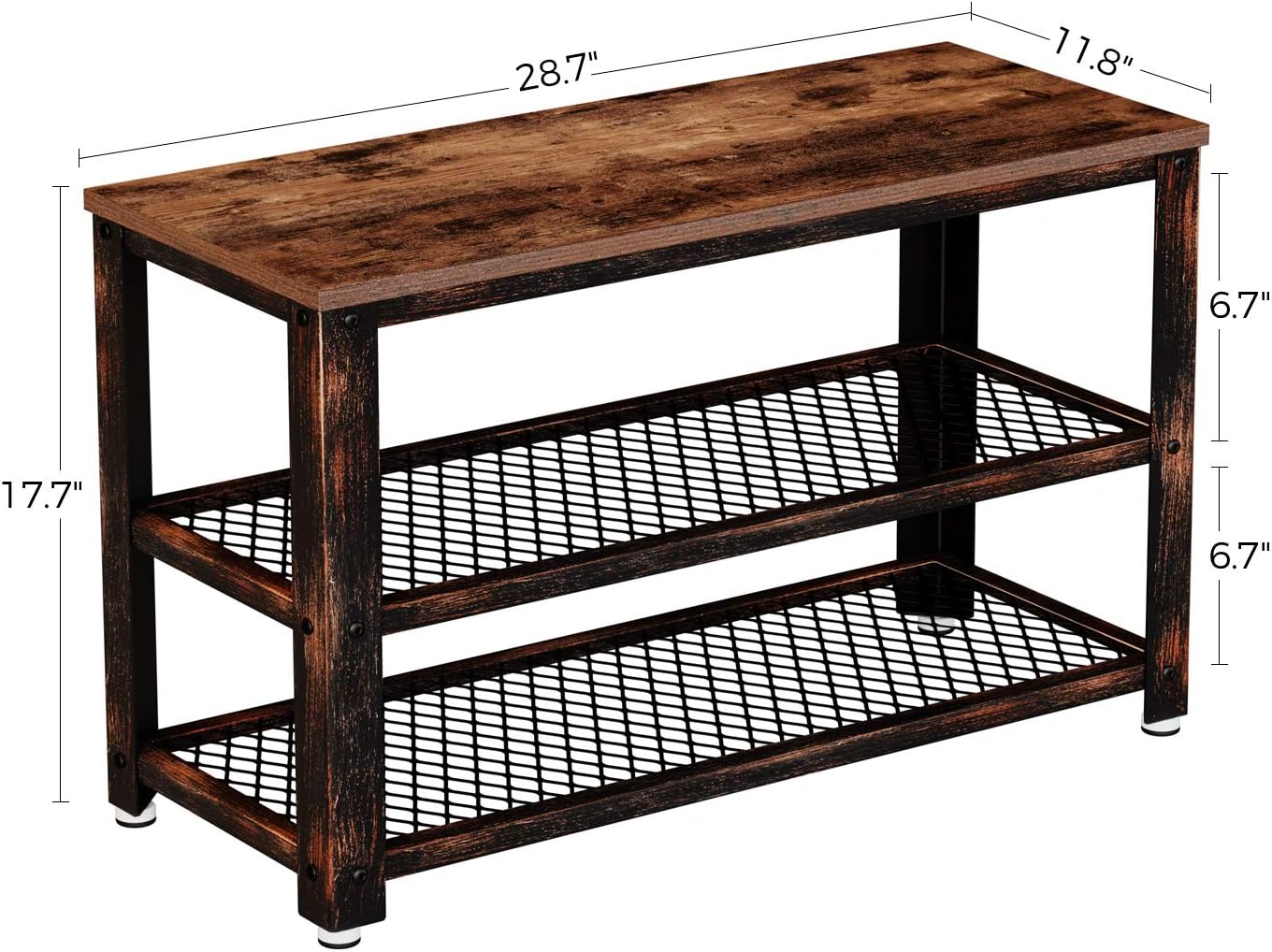 Rolanstar Shoe Bench, Rustic Shoe Rack Bench with Mesh Shelves, Industrial Storage Bench with Stable Metal Frame for Entryway, Mudroom SH001-B: Kitchen & Dining