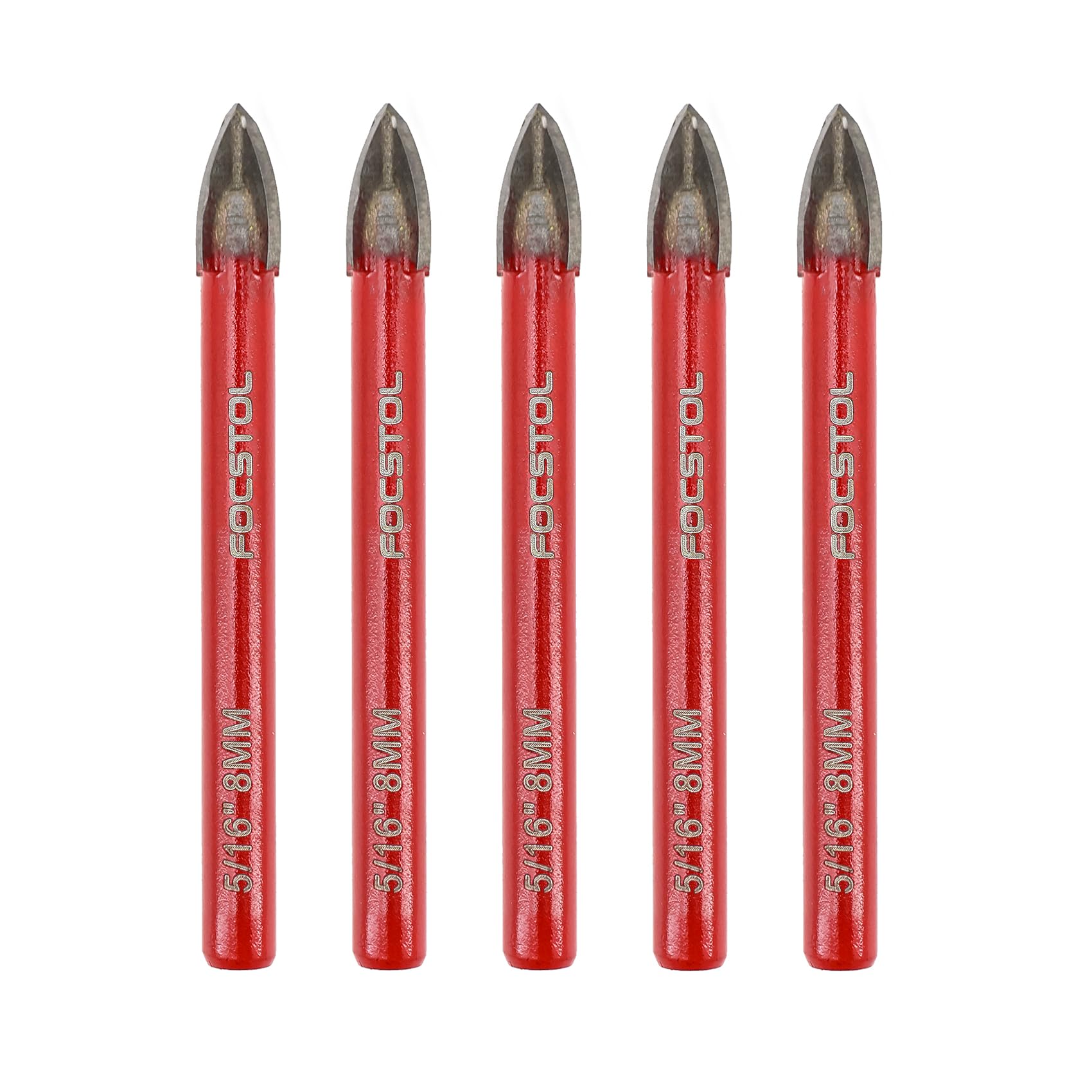 FOCSTOL Masonry Drill Bits Set - 5pcs 8mm Carbide Drill Bits Set with Round Shank for Wood Plastic Foam Tiles Softer Materials