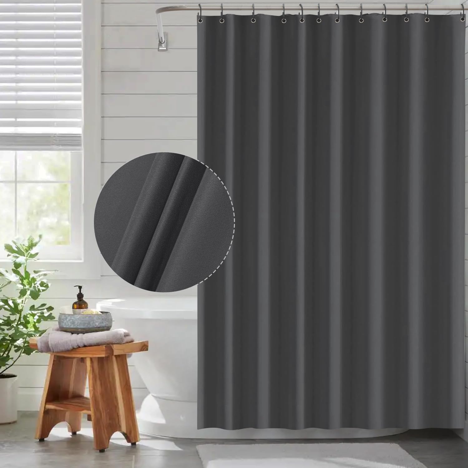 Funria EVA Shower Curtain Waterproof Bathroom Curtains with 12 Hooks for Wet Room Long Bath Curtains for Bathtubs and Shower Stall Dark Gray Shower Curtains 180 x 200CM (71 x 78 Inch)