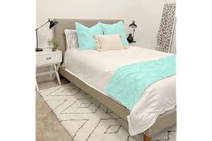 ABP COLLECTION Bed Runners - 100% Cotton 800 Thread Count Pinch Pleated Bed Runner - Luxury Pinch Pleated Bed Runner, Hotel Quality Modern Pinch Pleated Bed Runner King Size, Aqua