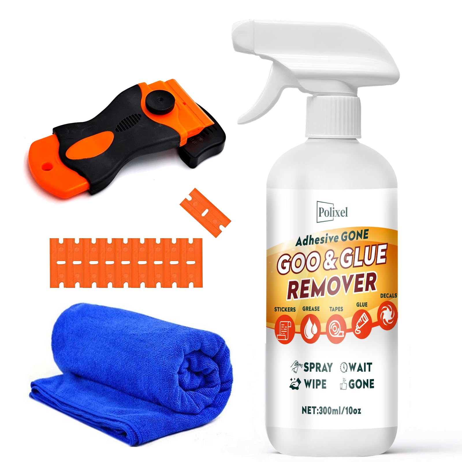Photo 1 of POLIXEL Adhesive Remover Goo & Glue Remover with Plastic Scraper Sticker Remover for Stickers, Labels, Decals, Residue, Tape, Gum, Grease, Tar, Crayon, Glue - 10oz/ 300ml