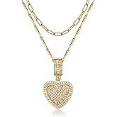 MEIITRUE Heart Necklaces for Women Trendy 14k Gold Plated Dainty Layered Chain Necklace Set,Cubic Zirconia Heart Pendant, Stackable Choker Jewelry Gifts for Her