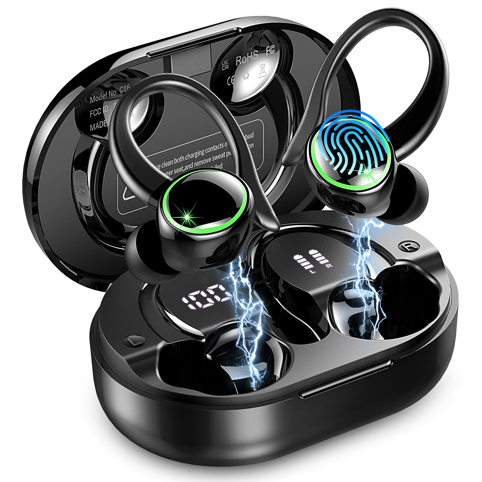 Photo 1 of Wireless Earbuds, Bluetooth 5.4 Headphones Sports, 50H Playback Over-Ear buds with ENC Noise Cancelling Mic, Deep Bass Fitness Earphones with Earhooks, IP7 Waterproof Headset for Running Workout Gym