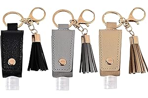 Milcraft Portable Empty Travel Bottle Keychain Hand Sanitizer Bottle Holder 3 Pack 1oz / 30ml Small Squeeze Bottle Refillable Containers for Toiletry Shampoo Lotion Soap (Black+Grey+Khaki)