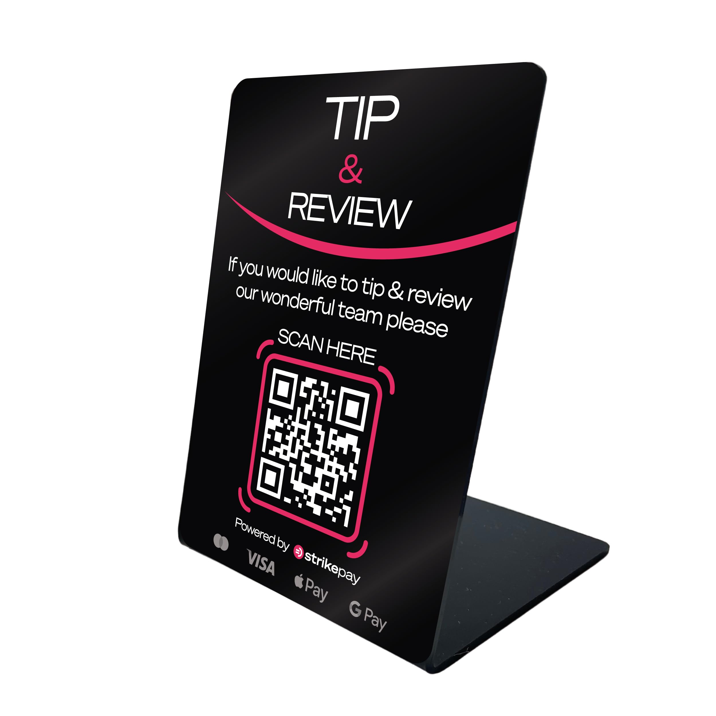 Strikepay Cashless Tipping & Review Display Stand - Get Compliant with New Tipping Legislation - Contactless Payments - Tap phone to Tip Staff Directly