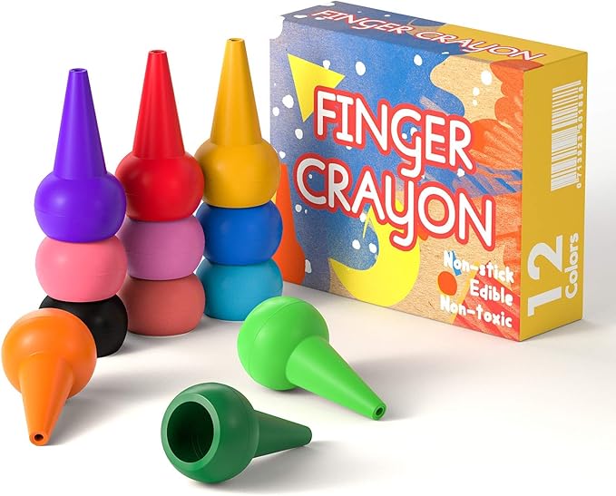 HENMI Finger Crayons,Toddler Crayons,12 Colors Nontoxic Kids Crayons