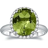 KOKAV 14K White Gold Genuine Peridot 5-1/5 Ct, Diamonds Oval Ring. Size 7