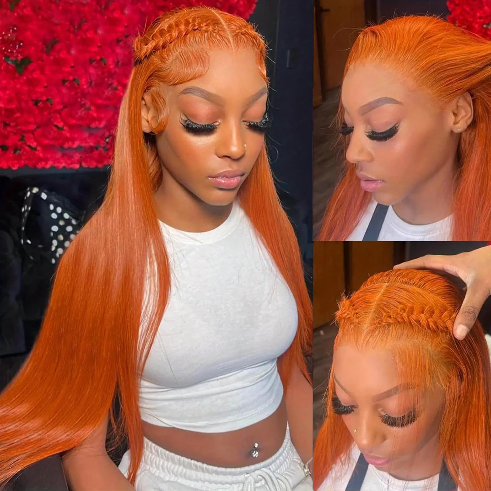 12 Inch 13X4 Orange Ginger Lace Front Wigs Pre Plucked Straight Wig Brazilian 350# Colored Virgin Wig For Black Women Invisible Lace Frontal Wigs Human Hair 200% Density — image 1