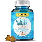 6-in-1 Stress Relief Gummies 60ct - Aids Relaxation with Ashwagandha, GABA, L-theanine, Lemon Balm, Chamomile, Black Cumin Seed Nigella Sativa. Improved Deep Sleep, Joint Support - 60 gummies