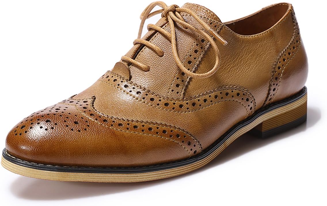 Mona flyingWomens Vintage Wingtip Oxfords Ladies Lace up Leather Shoes