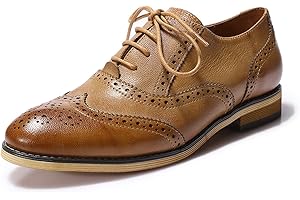 Mona flying Women's Leather Perforated Lace-up Oxfords Brogue Wingtip Derby Shoes for Ladies Women