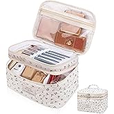 Gosect Makeup bag, Large Cosmetic Bag for Women Girls, Cute Quilted Makeup Bags, Floral Coquette Aesthetic Toiletry Bag, Travel Make Up Organizer Bag (Cherry)