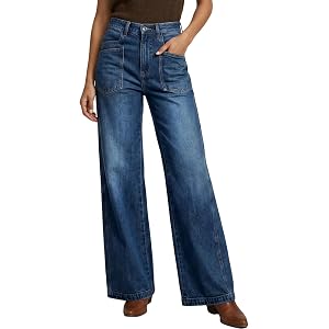 Astylish Womens Wide Leg Jeans High Waisted Denim Pants | Front Pockets,Straight Leg,Style,Retro Denim,With Stitching