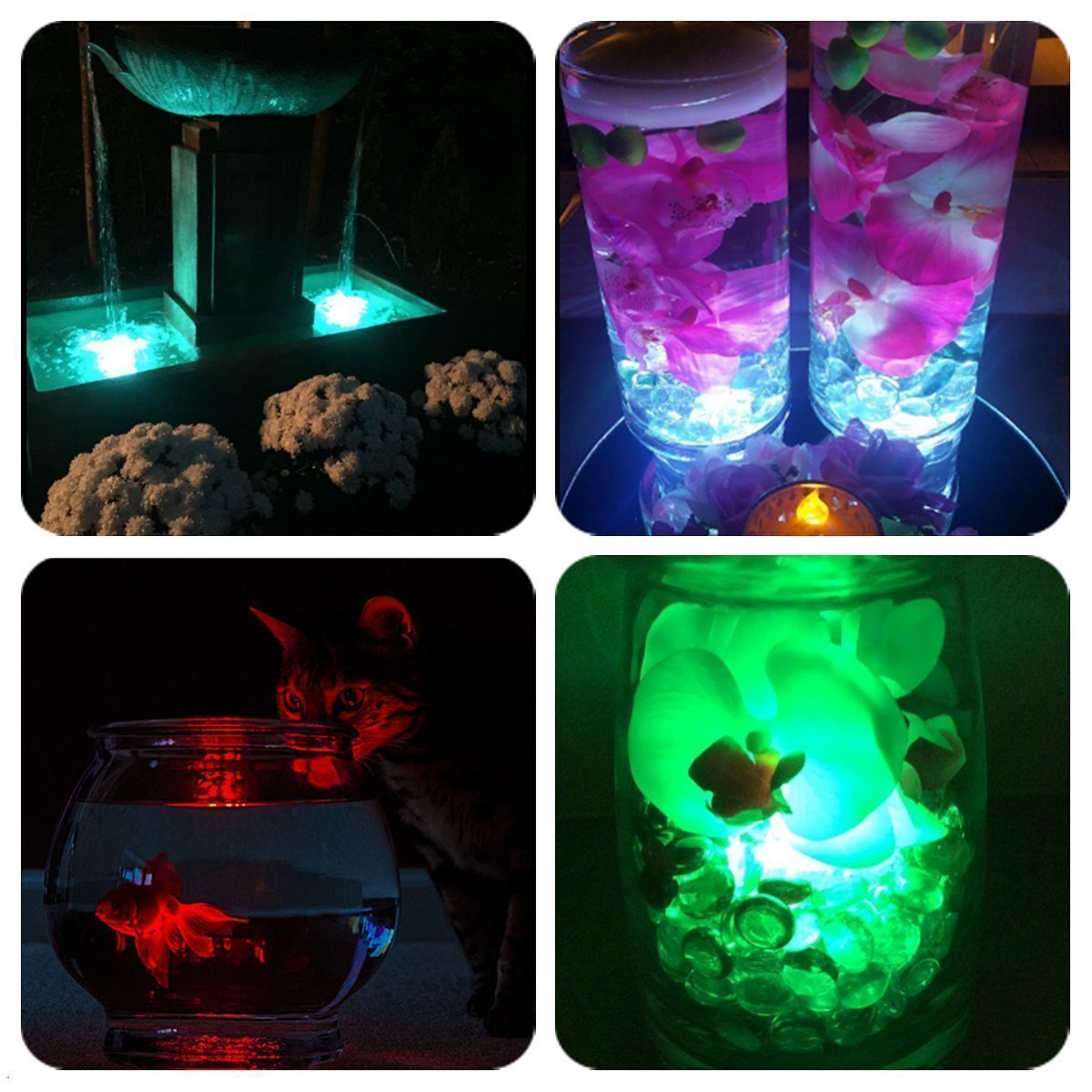 Allescool Luci sommergibili a LED ,Luce Subacquea con Telecomando RGB ,Mini Vaso Floreale Base Luce, Multicolor Pond Nuoto Decorazione con Decorazione di Partito 2 pezzi (Lavello)