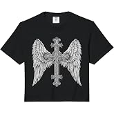 Gothic Cross and Angle Wings Graphic Punk Style Mens Womens Comfort Colors Crop Top