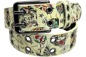 ED HARDY Men's Ace of Hearts Print 38mm Dual Prong Buckle Belt