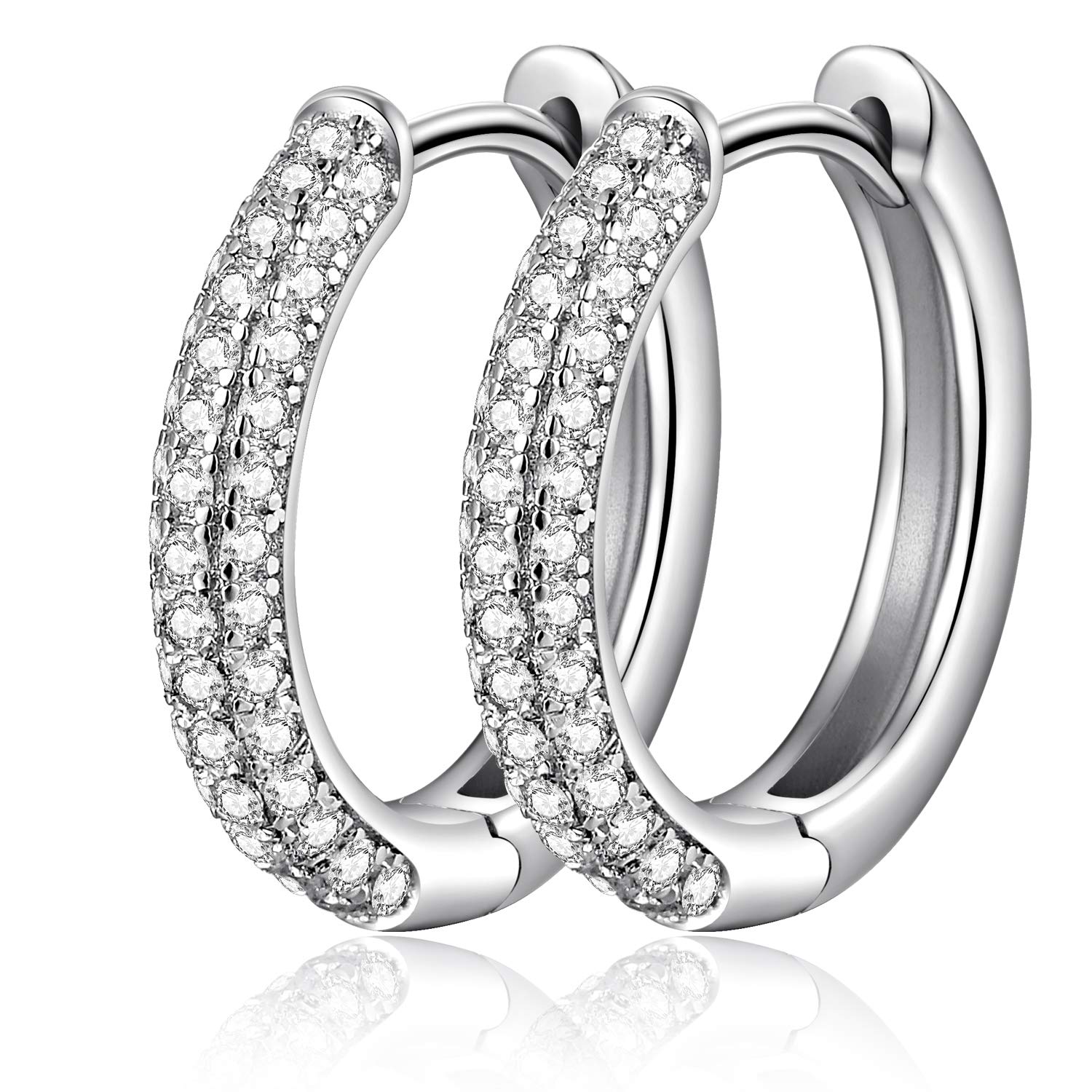 Hoop Earrings for Women 925 Sterling Silver Chunky Thick Hoop Huggie Earrings Round Circle with Cubic Zirconia Hypoallergenic Jewellery 15.5 mm