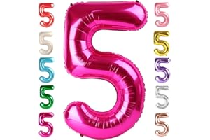 MLUCHEE Number 5 Balloons Hot Pink 40 Inch, 5 Year Old Girl Boy Birthday Gift, 5 55 Birthday Anniversary Party Decorations, 5 Foil Helium Balloon Party Supplies
