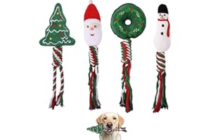 4pcs Christmas Dog Rope Toys, Santa Puppy Soft Squeaky Toy Interactive & Teeth Cleaning Cute Christmas Puppy Playthings for S