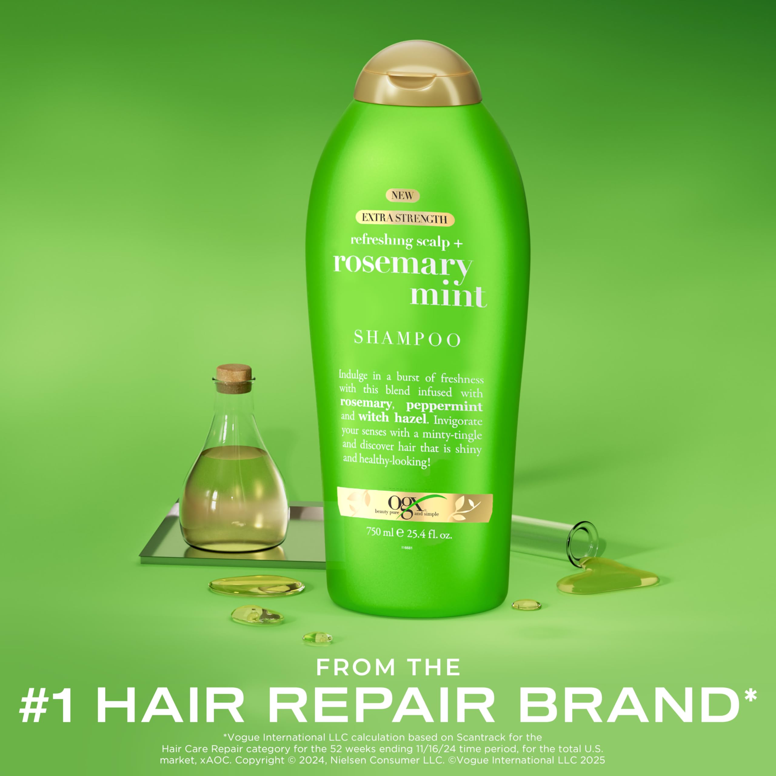 OGX Extra Strength Refreshing Scalp + Rosemary Mint Shampoo, Clarifying Shampoo for Oily Hair Helps Remove Oil & Residue to Clear Away Buildup, Sulfate-Free Surfactants, 25.4 fl. oz