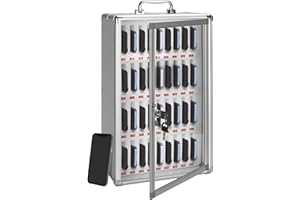 LOCKCURX 36-Slot Cell Phone Locker with Lock & Key, Heavy Duty Aluminum & Acrylic Cell Phone Storage for Classroom, Office, Retail – Wall Mount Secure Cell Phone Holder, Lock Box, Phone Jail (Silver)