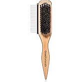 GranNaturals Boar Bristle Slick Back Hair Brush w/ Comb for Smoothing Sleek Ponytail Bun - Wide Rat Tail &amp; Metal Comb Hairbrush for Parting, Teasing, Backcombing, Sectioning, Edge Control, Flyaways