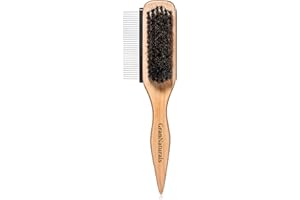 GranNaturals Boar Bristle Slick Back Hair Brush w/Comb for Smoothing Sleek Ponytail Bun - Wide Rat Tail & Metal Comb Hairbrush for Parting, Teasing, Backcombing, Sectioning, Edge Control, Flyaways