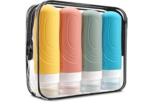 GLAMFIELDS TSA Approved Travel Bottles for Toiletries, 3oz Size Leak Proof Silicone Containers for Shampoo, Conditioner,Easy to Squeeze and Portable, Essentials for Traveling (4 Pack) Yellow