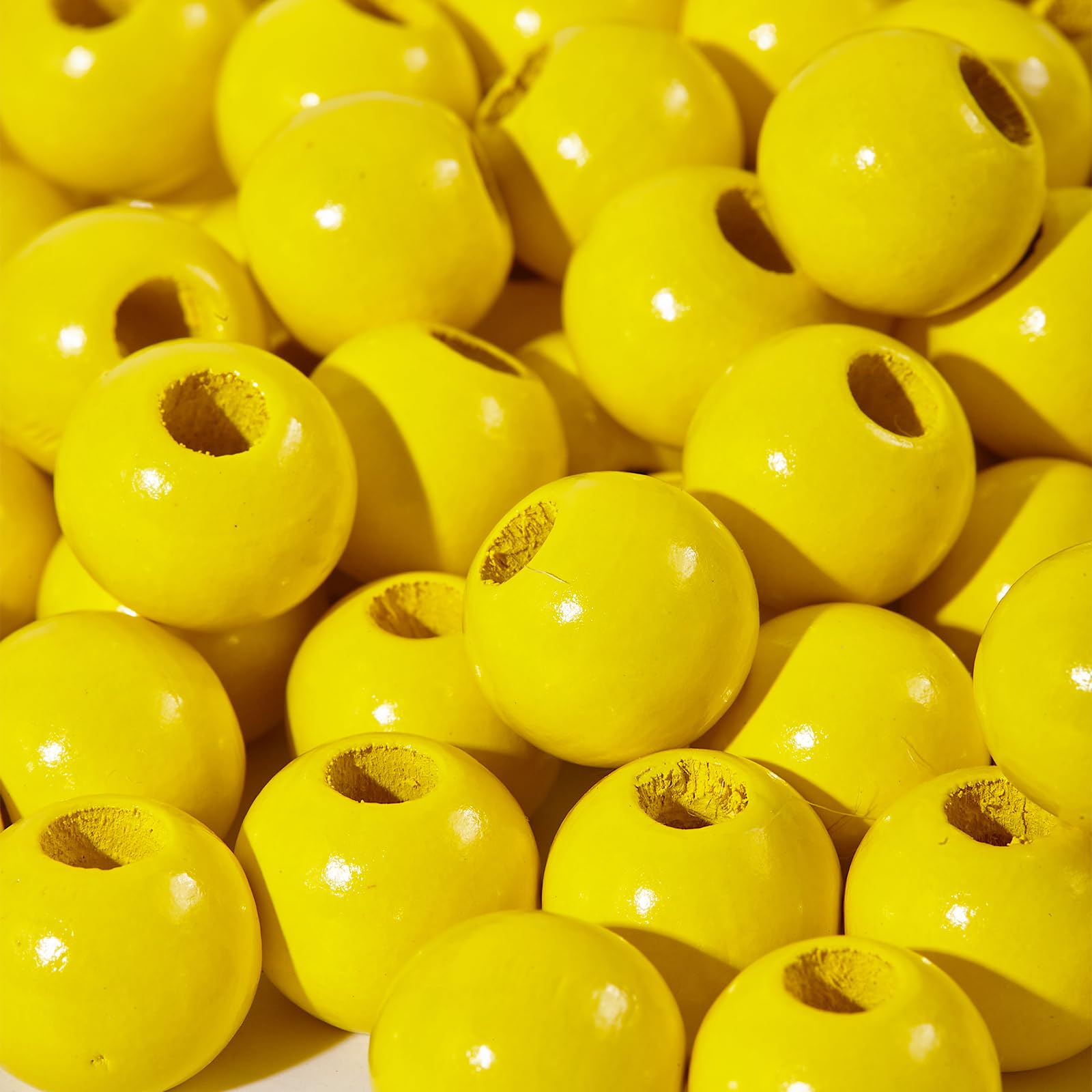 Photo 1 of 240Pcs Yellow Wood Beads 15.5-16mm for Craft Large Hole Wood Beads for Craft