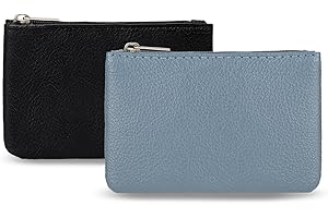 KALIONE 2 Pack Portable PU Leather Zipper Coin Purse - Mini Change Purse for Women, Folded Bills, ID, Key, Headset, Lipstick (Black & Blue)