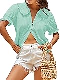 Tankaneo Women's Puff Sleeve Shirts Peter Pan