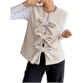 MakeMeChic Women's Fleece Sweater Vest Fuzzy Tie Front Sleeveless Teddy Sherpa Cardigan