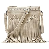 Sunwel Fashion Fringe Crossbody Bag with Rivets Western Purse Vegan Leather Tassel Shoulder Crossbody Bag for Women