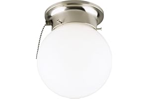 Westinghouse Lighting 6720800 One-Light Flush-Mount Interior Ceiling Fixture with Pull Chain, Brushed Nickel Finish with White Glass Globe,