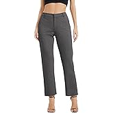 EXCHIC Women's Elastic Waisted Pants Business Work Casual Straight Leg Slacks with Pockets