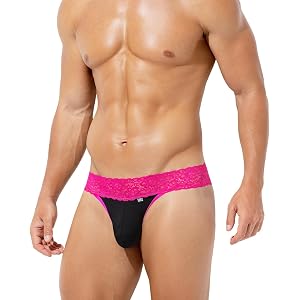 Casey Kevin Mens Thong Underwear Sexy Lace Waistband Low Rise G String | Soft Polyamide Blend, 4-Way Stretch, Breathable Comf