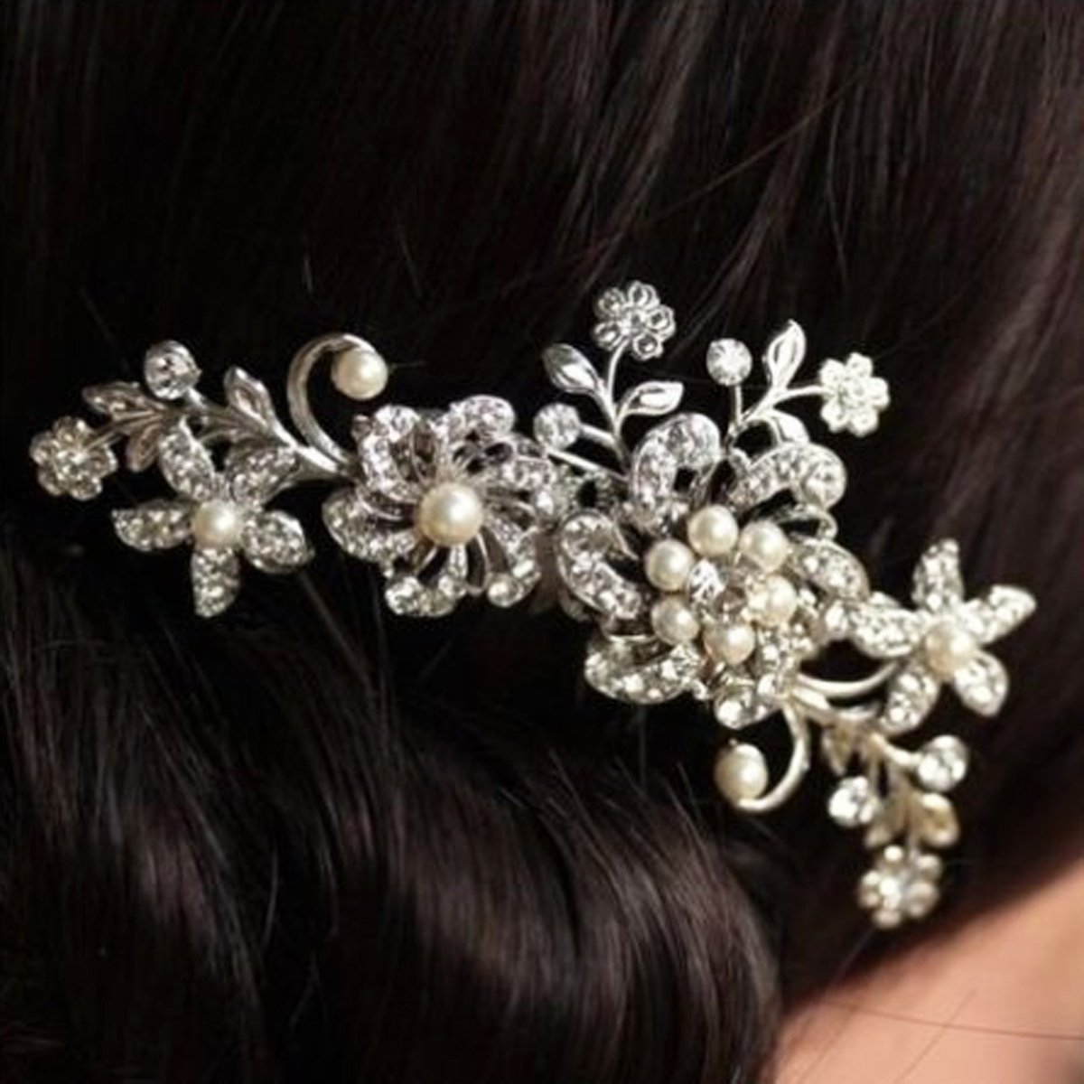 PANYTOW Bridal Wedding Flower Crystal Rhinestones Pearls Women Hair Clip Comb