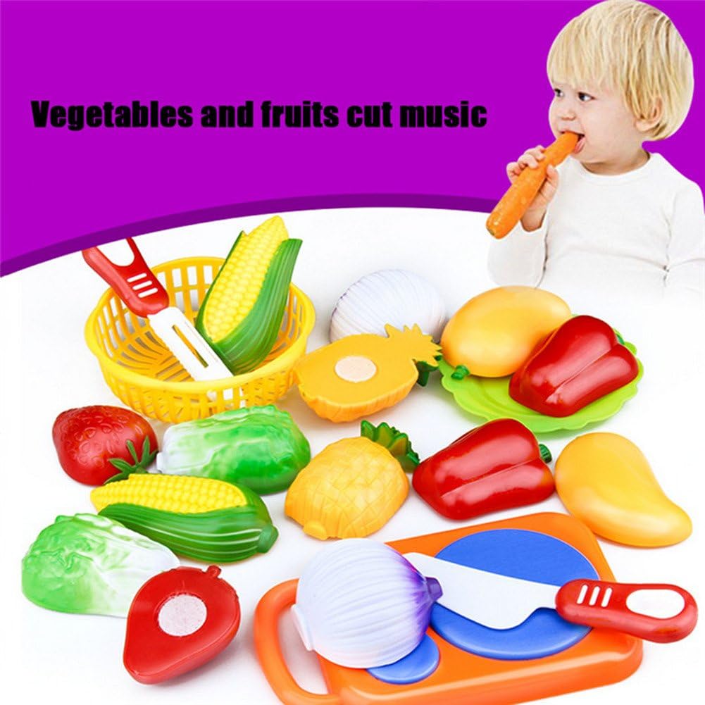 YOOMUN Kitchen Toys 12 Piece Pretend Food Playset for Children Girls Boys - Cutting Fruit Vegetable Educational Toy Play Food Set Playset