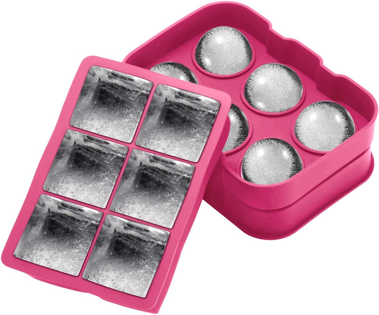 OMORC Ice Cube Trays, Silicone Ice Ball Maker Easy Release Food Grade Flexible Stackable Safe Ice Cube Molds 6 Cavity for Whiskey, Cocktails, Baby Food, Reusable and BPA Free, Pack of 2: Kitchen & Dining