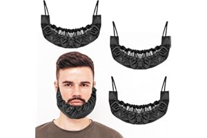 BOHUIZ 3Pcs Beard Bonnet for Men Sleeping, Beard Apron Men's Facial Hair Apron Guard Adjustable Beard Bandana Covers Facial Beard Cover Soft Comfortable Silky Satin Ear Beard Cap Bib for Men