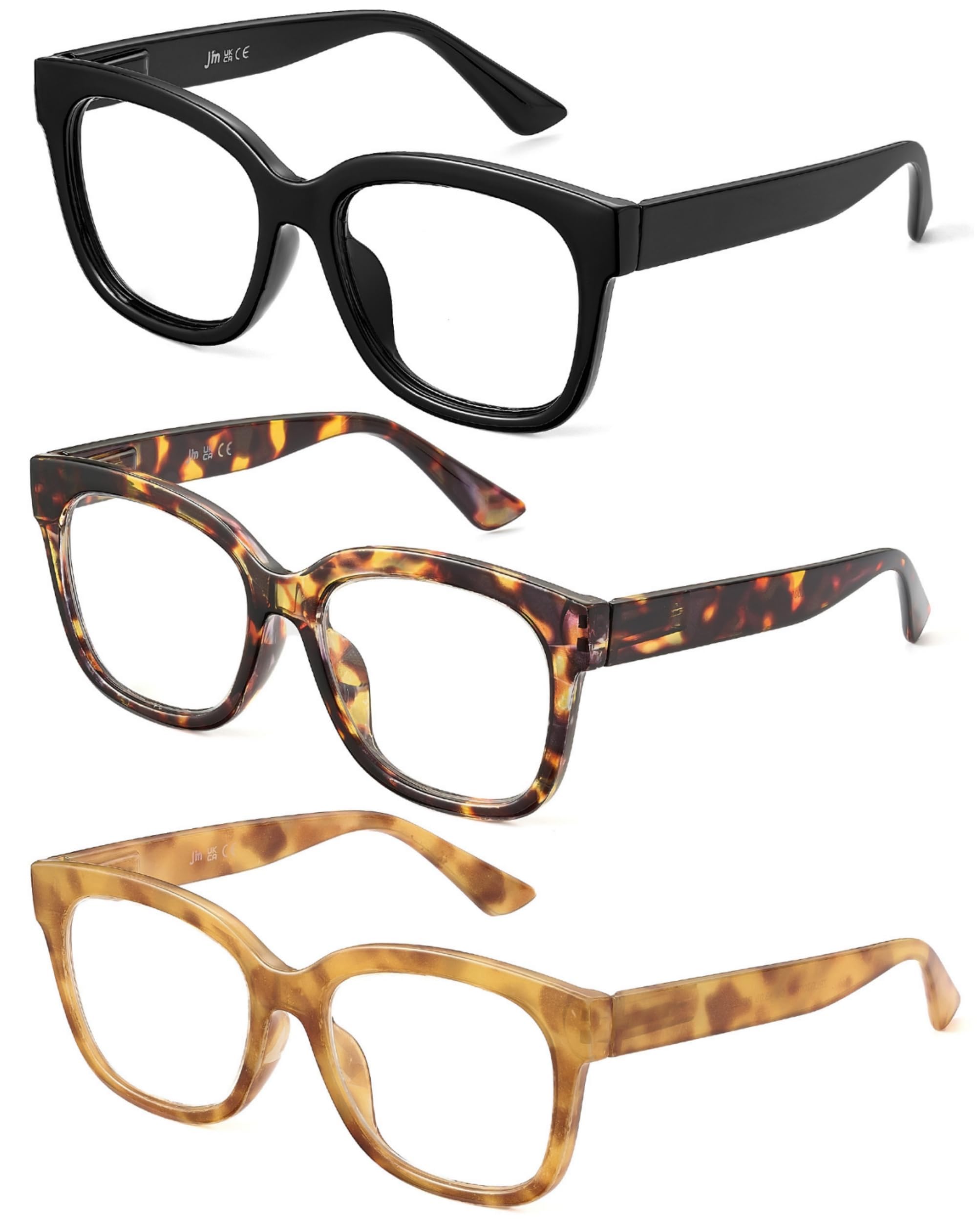 JM 3 Pack Oversized Reading Glasses for Women Large Square Blue Light Blocking Computer Readers Spring Hinge, +2.5,(Black & Tortoise & Brown Tortoise) — image 1