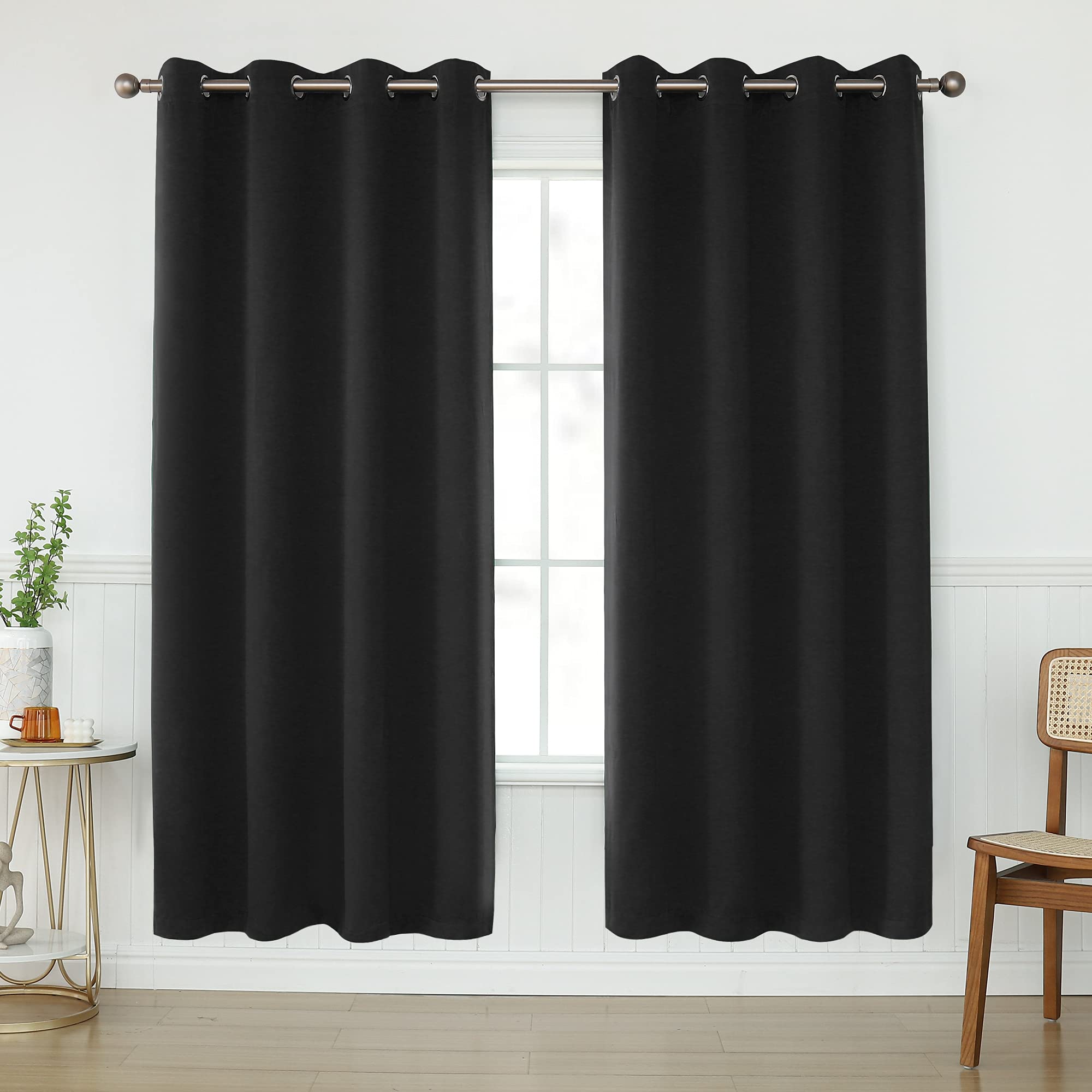 KEQIAOSUOCAI 72 Inch Length Black Blackout Curtains for Bedroom Office - Thermal Insulated Room Darkening Grommet Panels Drapes for Living Room, Black, 52Wx72L, Set of 2