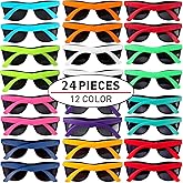 24 Pack 12 Colors Neon Party Sunglasses With Dark Lens,80's Style Colorful Novelty Sunglasses For Party Favors,Bulk Pool Party,Beach Party,Summer Party, Goody Bag Fillers,for Boys Girls Teens adults
