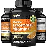 NutriPeeps Liposomal Vitamin C 1600mg, 180 Veggie Capsules, Ultra Max Potency & Absorption, Fat Soluble VIT C Pills, Immune S