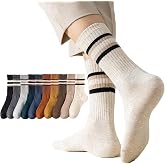 TeenFighter Men's Retro Striped Cotton Socks - Sporty Aesthetic, Soft &amp; Breathable, US Size 5-10 for Casual &amp; Athletic Wear